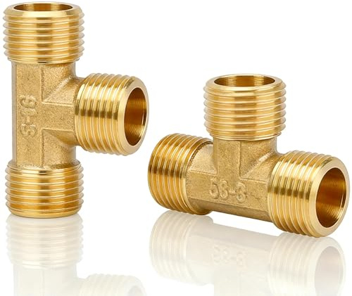 PHMING 2 Stück T Stück 1/2 Zoll, Länge 53 mm Messing T Stück Wasseranschluss, Drei Externe Rotationsköpfe, für Badezimmer, Badezimmer, Klimaanlagen