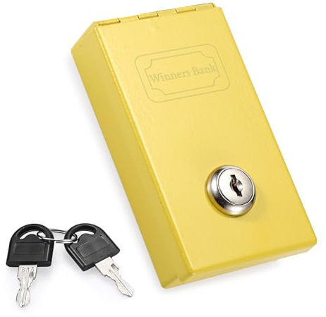 OGANAZI Metall Geldkassette Taschenformat Spardose mit 2 Schlüssel, Gelb | Kleine Sparbüchse mit Schloss Klappdeckel Geldbox Abschließbare Sparschwein Tragbare Metalldose Sparbox für Scheine, Münzen
