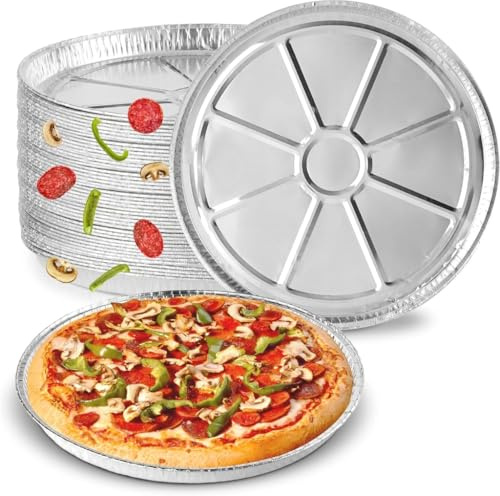 Stock Your Home 12 Inch Aluminum Pizza Pans Disposable (12 Pack) Round Foil Focaccia Pan for Individual Personal Pizzas, Giant Size Chocolate Chip Cookie Cake Tin, Large Serving Trays, Platter Tray