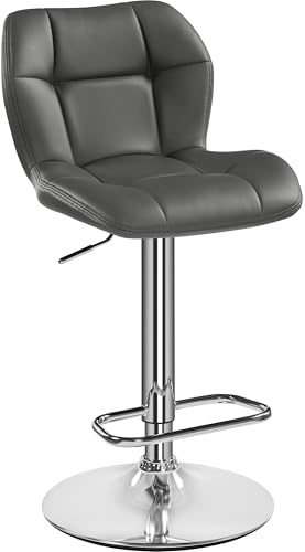 Yaheetech Barhocker Höhenverstellbar Barstuhl 360°Drehstuhl Küchenstühle mit Rückenlehne und Fußstütze, Barstuhl PU-Kunstleder Sitzhöhe 62 cm - 84,5 cm für die Küche/Esszimmer/Bar,Grau