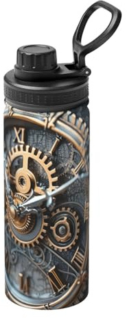 qahuopp Clock Gear Print Insulated Water Bottle 18 Oz Stainless Steel Sport Bottles For Gym Travel Outdoor