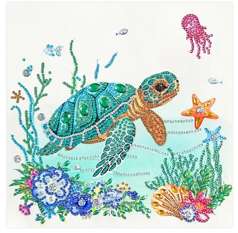 Diamond Painting Kits Schildkröte, Diamant Painting Tiere für Erwachsene | 5D Sondersteine & Werkzeug, 30x30cm; Meeresschildkröte für Anfänger, funkelnde Sonderformen, Wanddeko & Geschenk