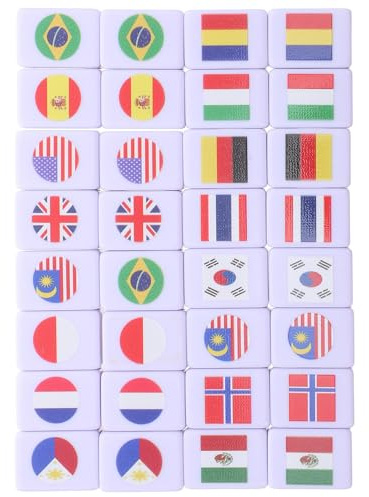 Hohopeti 64 Stück Tragbares Mahjong mit Nationalflaggen Melamin Spielsteine 24mm Strategiespiel für 2 Spieler Kompaktes Brettspiel für Reisen Familie und Party