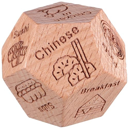 Mikinona Wooden 12-sided Food Decision, Boxwood Material Dinner Decider Game Accessory, Pocket-sized Romantic Game Tool