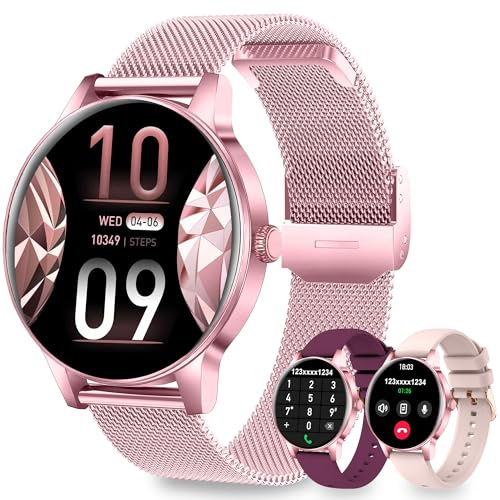 Fitdafit Smart Watches for Women, 1.27 HD Screen Round Answer/Make Call | Fitness Watch Compatible for Android iOS, Heart Rate/ Sleep/ Health Monitor, 110+ Sport Modes, IP68 Waterproof Pink