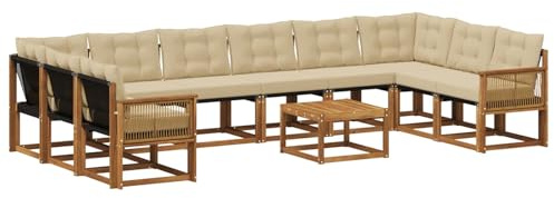 vidaXL Outdoor-Sofagarnitur mit Kissen 11 pcs Natur und Beige, Garten-Sofa, modernes Outdoor-Satz, haltbare Terrassenmöbel, perfekte Lounge für Entspannung und Komfort