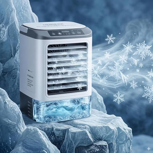 2026 Nouveauté Climatiseur Mobile - 4 Vitesses Climatiseur Mobile sans évacuation avec Moule à Glaçons/Fonction Brumisation/Lumière LED 7 Couleurs/Réservoir 900 ml - Rafraichisseur d'air Silencieux