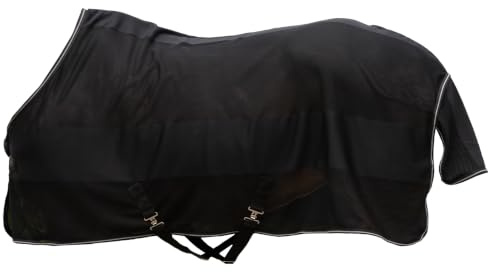 AMIVARO VentraFly Fliegendecke 145 cm – Atmungsaktive Mesh-Fliegendecke für Pferde mit Kreuzgurten, T-Frontverschluss, Schweiflatz, Schwarz