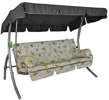 Angerer Freizeitmöbel GmbH Hollywoodschaukel Trend - Gartenschaukel Made in Germany - Schaukel zum Sitzen, Liegen und Entspannen - inklusive Bett-Funktion - einfache Montage (Beige Gemustert Olive)