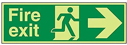 V Safety Glow in the Dark Fire Exit Arrow Right Sign - 450 mm x 150 mm - Rigid Plastic Safety Sign