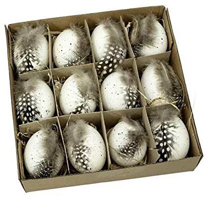 Unbekannt 12 STK Hühnereier Federn Weiss Perlhuhnfedern Ostereier Deko Eier Federn Hänger Osterhänger Dekoeier Frohe Ostern