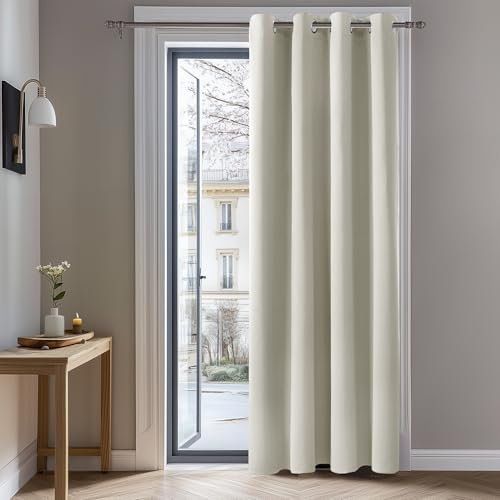 Deconovo Verdunkelungsgardinen mit Ösen Blickdicht Gardinen mit Ösen für Schlafzimmer dicke Thermogardine Kälteschutz warm Hitzeschutz, 160x132 cm(HöhexBreite), Hellbeige, 1 Stück