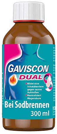 GAVISCON Dual 500 mg / 213 mg / 325 mg Suspension – Bei Sodbrennen und Magendruck – Wirkt bis zu 4 Stunden – 300 ml Flasche