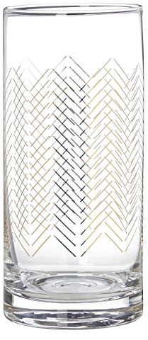 Premier Housewares Jazz Highball Glasses, Gold, 7 x 7 x 15 cm, Set of 4
