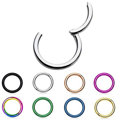 Treuheld® | 1,2mm x 10mm Segment Clicker Piercing Ring aus Chirurgenstahl | Silber | als Lippenpiercing, Septum Nasenring, Ohr, Bauchnabelpiercing