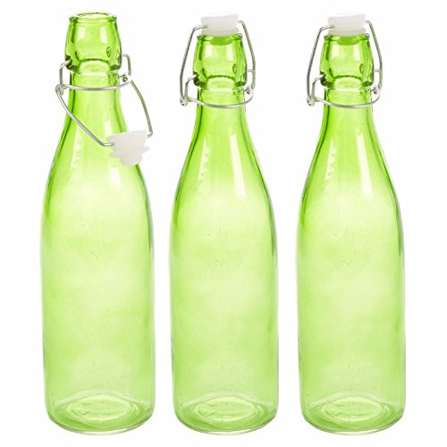 URBNLIVING 3 Green Glass 0.5L Coloured Bottles with Swing Top Lid
