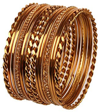 Touchstone Armreif-Kollektion Indisches Bollywood, klares Rheinland und Zickzack-Designerschmuck-Armreifen für Damen 2.5 Set von 18 Golden