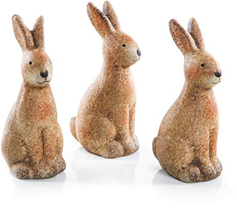 Logbuch-Verlag 3 Hasen Osterhasen Figuren aus Keramik braun Ostern Deko als kleines Geschenk Ostergeschenk 10 cm