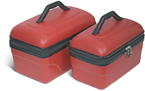 KINSTON Set de 2 Vanity Trousse de Toilette Voyage Cosmétiques, Rigide avec Poignée, Organisateur de Voyage, Boîte de Rangement - Grande capacité (Rouge)