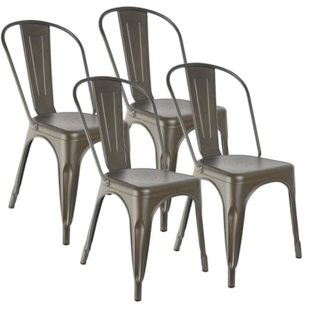 H JINHUI 4er Set Esszimmerstuhl, Stuhl aus Metall, Küchenstuhl Stapelbar,Metallstuhl für Bars, Bistros, Terassen aus Cafes, Auch für Eigenheim(Braun)