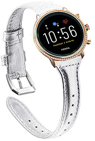Compatible for Fossil Julianna Bands, Blueshaw Slim Genuine Leather Band Replacement Accessories Strap Compatible for Fossil Gen 5 Julianna Smartwatch/Fossil Julianna hr (Silver)