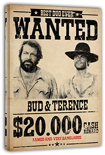 Stampa artistica da parete, motivo con Terence Hill e Bud Spencer come sceriffi ne “La mano destra e la sinistra del diavolo”, “Wanted $20.000” (40 x 60 cm, vintage)
