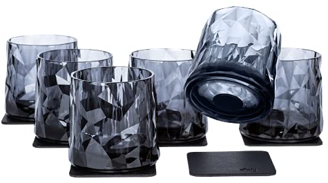 silwy® Verres en plastique magnétiques de haute technologie, nano gel pads métalliques inclus – verres de camping antidérapants, accessoires pour bateaux et yachts (tumbler // grey // 0,25 l)