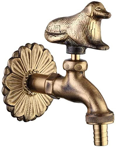 Nostalgischer Wasserhahn mit Hundemotiv für den Außenbereich Garten, Auslaufhahn, Antik