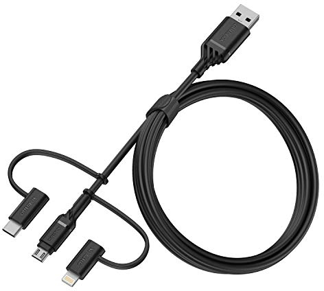 OtterBox Reinforced 3 in 1 Cable with USB-A, USB-C and Lightning Connector, Charging Cable for Smartphone and Tablet, Ultra-Rugged, Bend and Flex Tested, 1M, Black