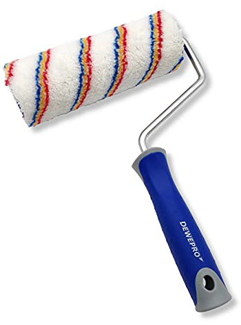 DEWEPRO 18cm Farbroller inkl. Steckbügel mit ergonomischem 2-Komponenten-Griff - kurzflorige Farbwalze geeignet für Acrylfarbe, Latexlacke und Farben auf Wasserbasis