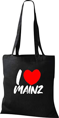 Shirtinstyle Stoffbeutel, I Love Mainz, Lieblingsstadt, Heimatort, Familie, Urlaub, City, Stadt, Sprüche, Beutel, Jute, Tasche, Shopper, Farbe Black