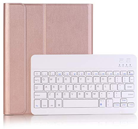 CHSTLS Funda Teclado para iPad Mini/Mini 2 / Mini 3, PU Estuche Ligero con Magnético Teclado Bluetooth Inalámbrico Removible para iPad Mini 1st Gen 2012 / Mini 2nd Gen 2013 / Mini 3 2014 - Oro Rosa
