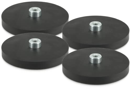 Neodym Magnete Gummiert 66mm 22KG Stark Gummi Magnet Scheibe mit M5 Innengewinde Bohrung Für Schrauben Haken Öse [4 Stück]