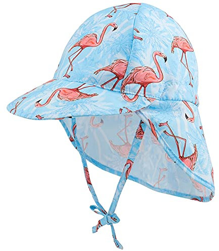 Malaxlx Baby Sonnenhut Flamingo Himmelblau Sommermütze Kleinkind Schirmmütze mit Nackenschutz und Bindebändern Mütze Flapper UV Schutz Strand Hut für 3-18 Monate Mädchen Jungen