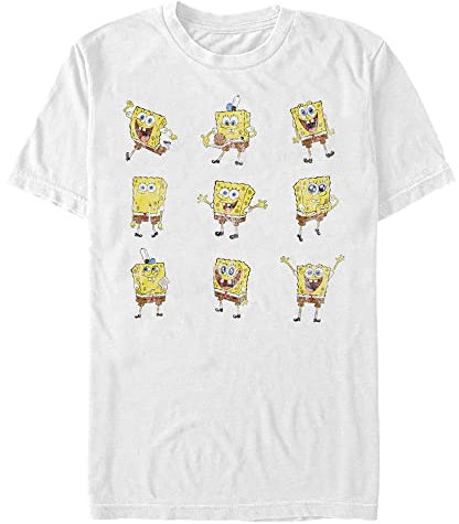 Nickelodeon Rejilla de Esponja Camiseta, Blanco, L/Grande Alto para Hombre