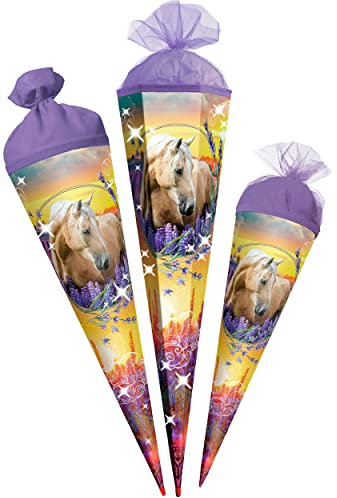 alles-meine.de GmbH Schultüte mit Glitzer - Effekt ! Pferdeträume/Pferd mit Blumen 35-85 cm Größe wählbar mit Holzspitze Zuckertüte - Tüllabschluß/Filzabschluß ..