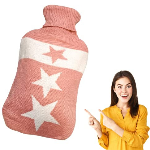 Bolsa de agua caliente con cubierta mecanizada de malla, 2 l botella Boule de agua caliente, calentamanos, calentadores, dolores musculares, vientre, dorsales y menstruales – cojín idea regalo (3S02)