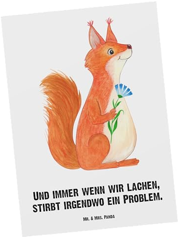 Mr. & Mrs. Panda Personalisierte Postkarte Eichhörnchen Blume - Personalisierte Geschenke, Postkarte mit Namen, lustige Sprüche, Einladung mit Namen,