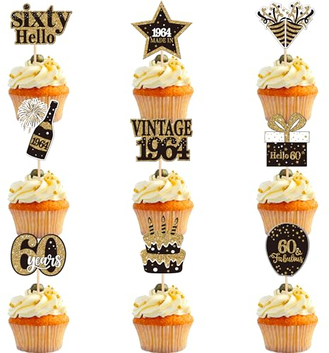 36 Stück 60th Geburtstag Tortendeko Vintage 1965 Cupcake Toppers 60 Fabulous Nummer 1965 Cupcake Picks glücklich 60 Geburtstag Hochzeitstag Party Kuchen Dekorationen Zubehör