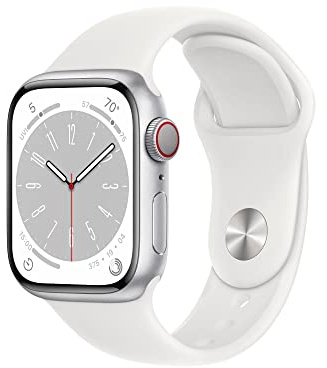 Apple Watch Series 8 [GPS + Cellular, 41mm] - Silver Aluminum Case with White Sport Band, Regular (Renewed)