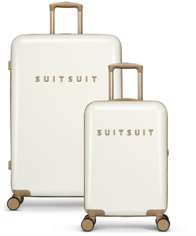 SUITSUIT Kofferset 2 teilig - Handgepäck Koffer - Reisekoffer Groß - Koffer Leicht - Hartschalenkoffer mit TSA-Schloss - Fusion White Sawn