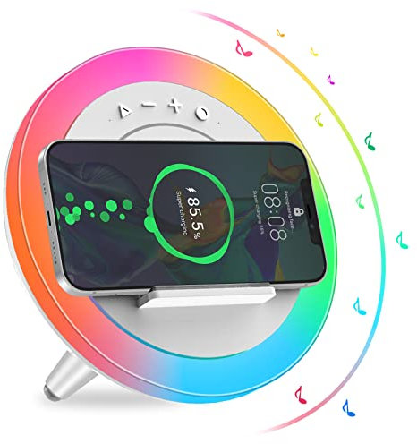 Skaisont Bluetooth Lautsprecher mit Licht, Kabellos Aufladbare Nachttischlampe Beste Geburtstagsgeschenkideen, Ideal für Mädchen Jungs Geschenke, Weiß