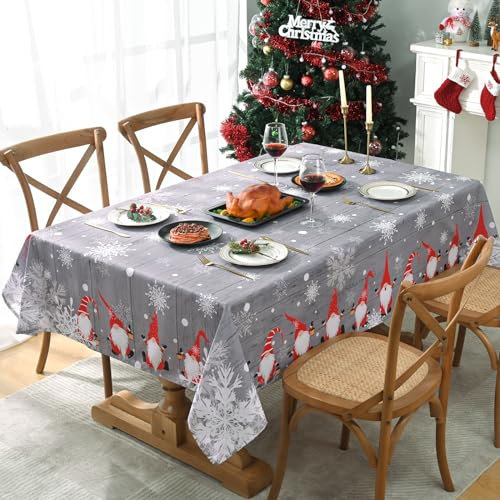 Yrendenge Weihnachten Grau Tischdecke, Santa Schneeflocke Rechteckig Waschbar Tischdecke, Wasserdicht Tischtuch, Winter Festliche Party Home Decoration Tischtuch, 140 x 240cm