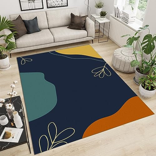 PAJEON Klassische Unregelmäßige Geometrie In Blau Gelb Und Orange Teppiche, 70 x 140 cm Kurzflor Kinderteppich - für Terrasse Garten, Küche, Bad Oder
