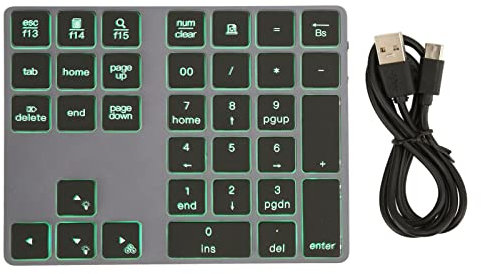 Teclado Numérico Bluetooth, Teclado Numérico Inalámbrico Recargable Con Retroiluminación De 7 Colores, Teclado Numérico De Aluminio Delgado De 34 Teclas, Entrada De Datos Externa Para PC Portátil