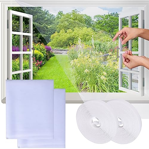 2 Stück Anti-Fliegen-Netz Fenster, 150x180cm Zuschneidbar Insektenschutz Fenster Netz für Schützen die Familie vor Insekten, mit selbstklebendes Klettband & Zuschneider