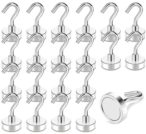 ZWYYTHC 20Pcs Magnetic Hooks Heavy Duty, 25Lb/11kg Strong Heavy Duty Cruise Magnet S-Hooks for Classroom, Fridge, Hanging, Cabins, Grill, Kitchen, Garage and Workplace etc, Screw in Hook Silver