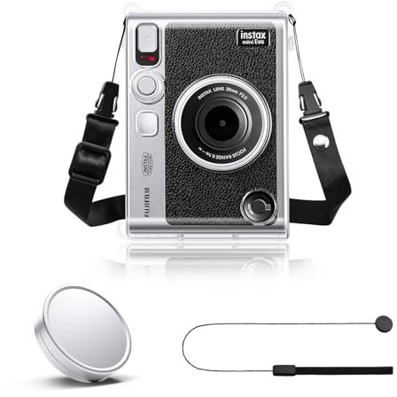 Rieibi Accessories for Fujifilm Instax Mini Evo Instant Camera, Gift Bundle Includes Fuji Clear Instax Mini Evo Case & Instax Mini Evo Lens Cap with Anti-Loss String