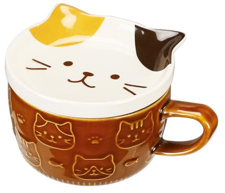 Fychuo Cat Mug, Cute Gifts Women Men Cat Mug with Lid, Cat Gifts for Girls Cat Mugs for Cat Lovers Coffee Mug Ceramic Tea Cup Saucer Set, Cat Presents Novelty Gifts Birthday Mum Girlfriend Her Sister