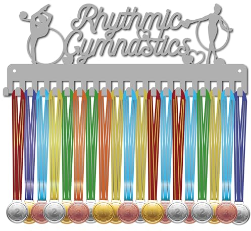 CREATCABIN Porta Medaglie Display Porta Medaglie Ginnastica Ritmica Rack Sport Metallo Appeso Atleta Premi Decorazione Da Parete In Ferro con 20 gancio per Competizione Nastro Cordino Medaglie 40x15cm